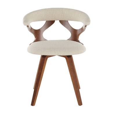 High Swivel Cream Upholstered Dining Chair with Wood Accents