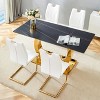 FURNIinspire Dining Sets Table And Chair Set, 63"*31.5" Sintered Stone Dining Table And 4 White Dining Chairs With Golden Metal Legs - 2 of 4