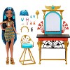 Monster High Doll, Playset and Accessories, Cleo De Nile Self-Scare Day, Vanity Furniture with Storage, Hair and Jewelry Accessories - image 2 of 4