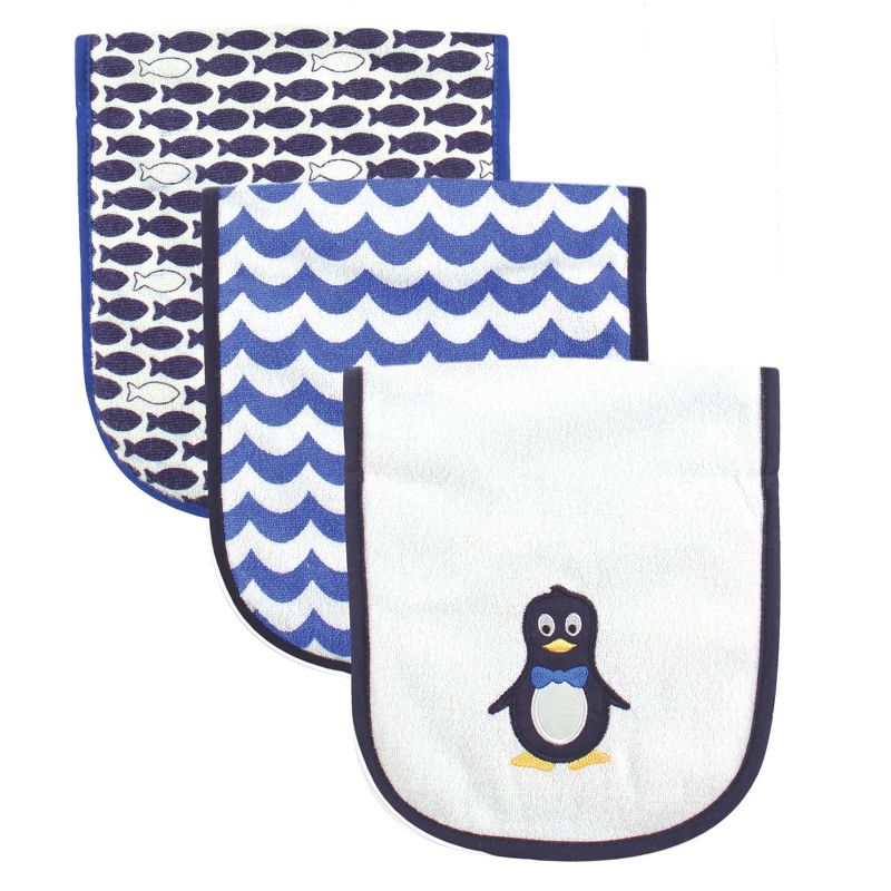 Luvable Friends Baby Boy Cotton Burp Cloths with Fiber Filling 3pk, Mr. Penguin, One Size, 1 of 3