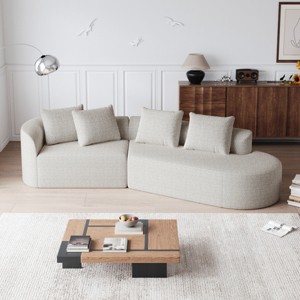 112" Curved Chenille Sectional Sofa,Oversized 4-Seater Cloud Couch with Deep Wide Seat & 4 Pillows for Living Room-Baofuwish - 1 of 4