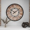 34"x34" Metal Wall Clock with Wood Accents Brown - Olivia & May: Silent, Farmhouse Style, Roman Numerals - 3 of 4
