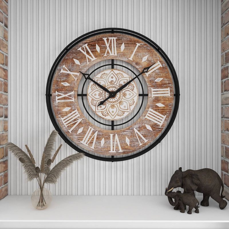 34&#34;x34&#34; Metal Wall Clock with Wood Accents Brown - Olivia &#38; May, 3 of 19