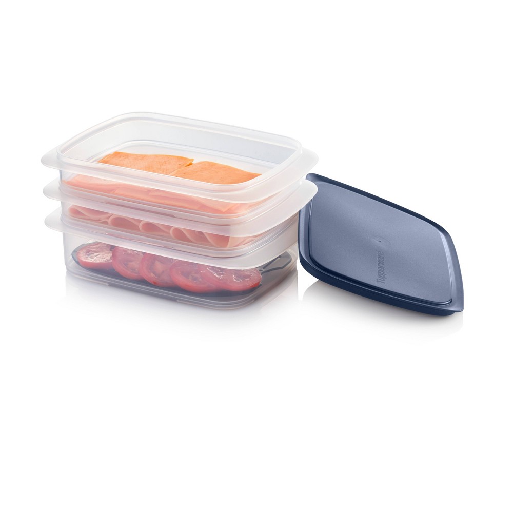 Photos - Food Container Tupperware Fridge Stackable Food Storage Containers: BPA-Free, Air Tight, Dishwasher-Safe, 3-Piece Set, Blue & Clear 