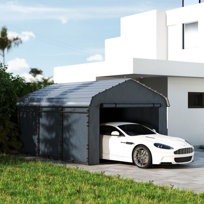 12' x 20' Dark Gray Metal Carport with Removable Sidewalls