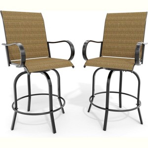Outdoor Swivel Bar Stools Set of 2, High Back and Armrest Patio Chairs, All Weather Modern Bar Set for Outside, Beach, Lawn, Poolside and Garden - 1 of 4