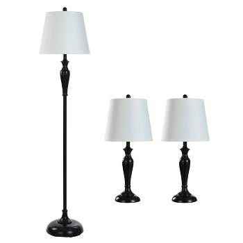 2 Table Lamps and 1 Floor Lamp Oiled Bronze with White Hardback Shades - StyleCraft