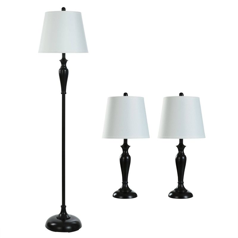2 Table Lamps and 1 Floor Lamp Oiled Bronze with White Hardback Shades - StyleCraft, 1 of 5