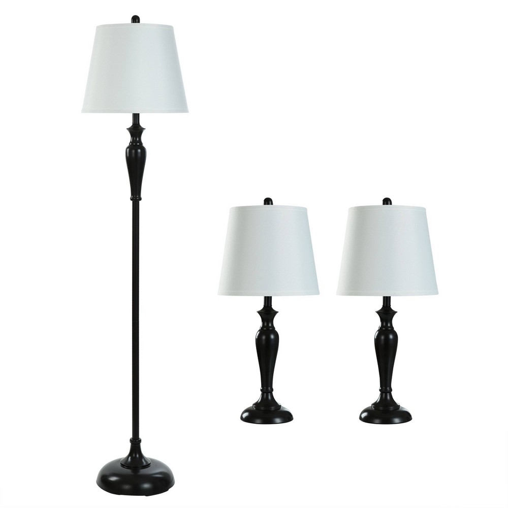 Photos - Floodlight / Street Light 2 Table Lamps and 1 Floor Lamp Oiled Bronze with White Hardback Shades - S