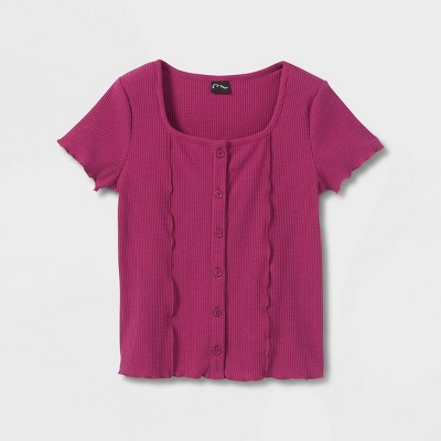 Girls' Button-Front Exposed Seam T-Shirt - art class™