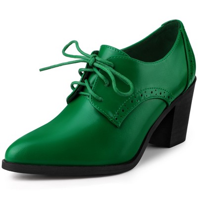Perphy Women's Pointy Toe Lace Up Block Heels Ankle Booties