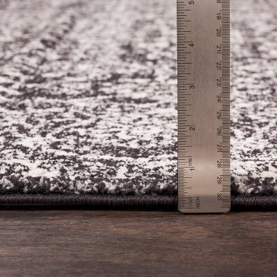 Black and Gray Medium Pile Synthetic Area Rug