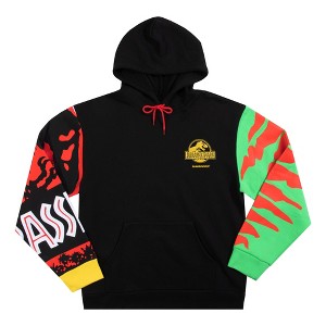 Jurassic Park Mismatched Sleeves Adult Black Long Sleeve Hooded Sweatshirt - 1 of 4