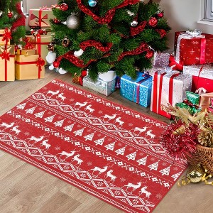 Christmas Rugs for Living Room Xmas Tree Deer Area Rug Stain Resistant Non-Slip Rug - 1 of 4