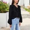 Anna-Kaci Women's V-Neck Blouse with Ruffle Front Detail Puff Sleeves - 3 of 4