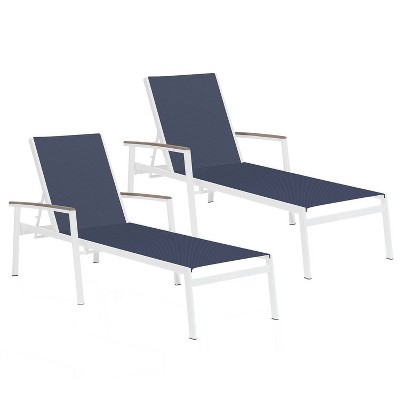 Travira 2pk Outdoor Chaise Lounges with Ink Blue Sling & Vintage Tekwood Chalk Frame - Oxford Garden