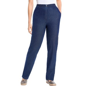 Woman Within Petite Straight-Leg All-Cotton Denim Pull-On 7-Day Elastic-Waist Jeans - 1 of 3