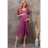 Womens Maternity Dress V Neck Short Sleeve Tie Waist Adjustable Belted Dress with Ruffled Hem,Wine Purple - S - 4 of 4