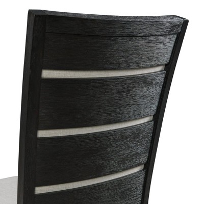 Transitional Cream and Black Upholstered Side Chair with Wooden Slats