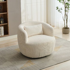 Kumasinova 360° Swivel Armchair, Corduroy Barrel Chair, Upholstered Accent Chair with Pillow, Round Reading Armchair for Club, Living Room, Bedroom - 1 of 4