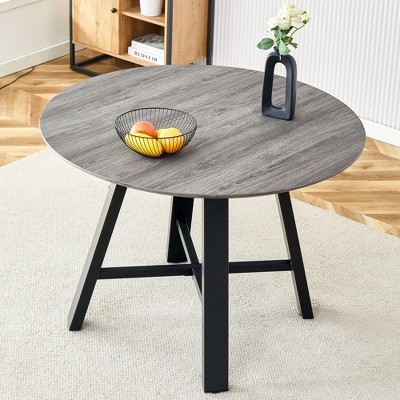NicBex Round Dining Table 42" Modern Gray Wood Grain Table Top with Metal Black Legs for Dining Room