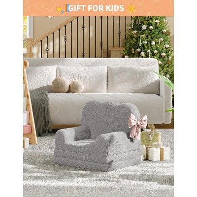 Kids' 2-in-1 Convertible Sofa Chair - Soft Teddy Fleece Toddler Lounger & Bed for Playroom, Nursery | Great Birthday Gift