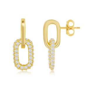 Bella Silver Sterling Silver Micro Pave CZ Paperclip Earrings - Gold Plated - Gold - 1 of 2