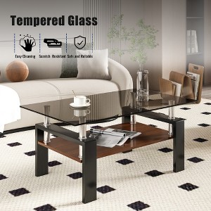Mayeerty Rectangle Coffee Table, Tempered Glass Tabletop with MDF Layer, Modern Table for Living Room , Gray Glass - 1 of 4