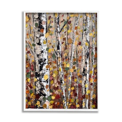 Stupell Industries Autumn Birch Trees Abstract Leaves Framed Giclee Art