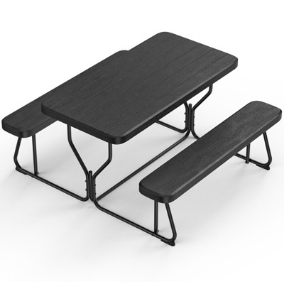 SUGIFT 4.5FT Picnic Table Set with Weather-Resistant Resin Top and Sturdy Steel Frame, Seats 4–6, Ideal for Patio, Lawn, Garden