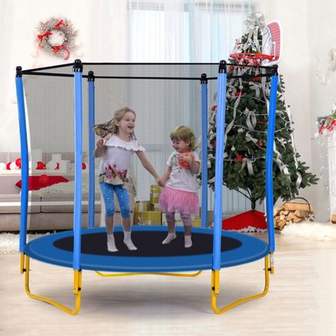 65 Mini Trampoline With Basketball Hoop And Ball 5.5ft Mini Toddler Trampoline With Safety Enclosure Net Gifts For Boys Girls Target