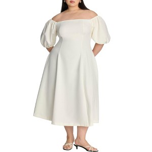 ELOQUII Women's Plus Size Off The Shoulder Puff Sleeve Midi Dress - 1 of 3