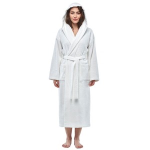 Arus Women's Turkish Cotton Hooded Robe, Absorbent Terry Cloth Bathrobe with Hood - 1 of 4