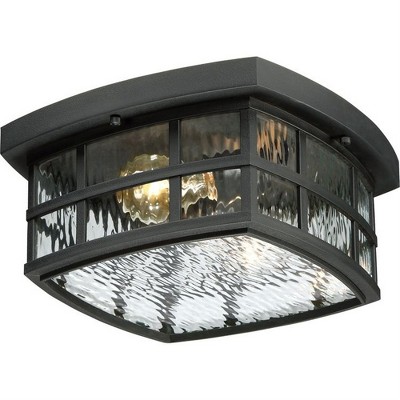Mystic Black Coastal Armour Outdoor Flush Mount Light with Clear Water Glass