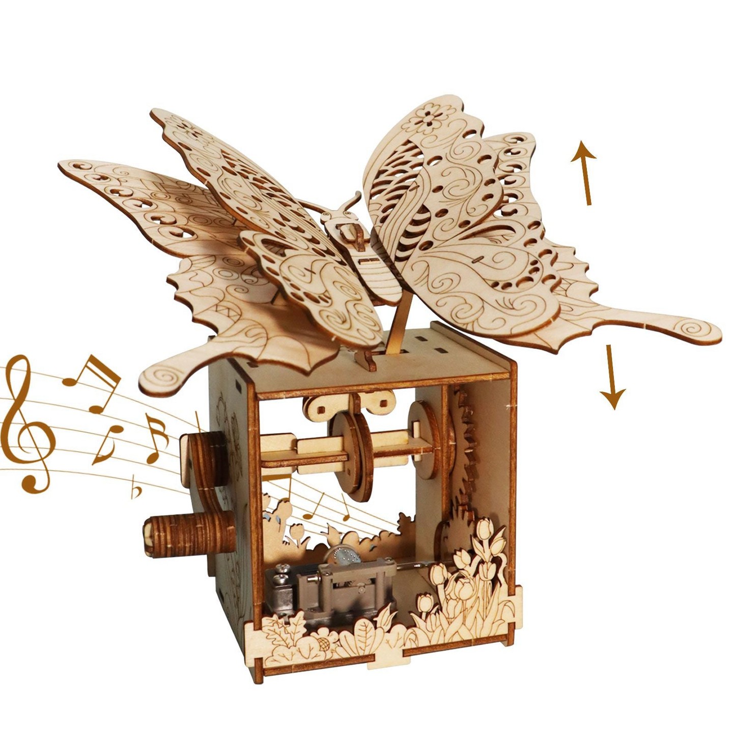 Детские куклы Aeelleea 3D Wooden Butterfly Music Box Puzzle Kit, 67-Piece DIY Model, You Are My Sunshine, Ages 14+ — фото 1