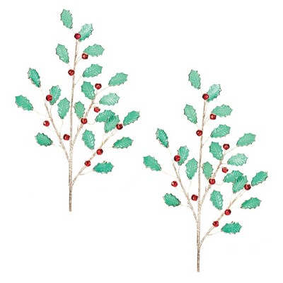 Holly Leaf Jewel Spray (Set of 2)
