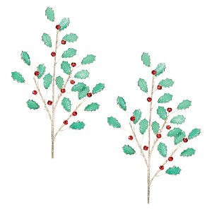 Holly Leaf Jewel Spray (Set of 2) - 1 of 3