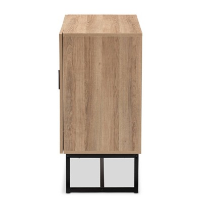 Darien Natural Brown Wood and Black Metal Geometric Accent Cabinet