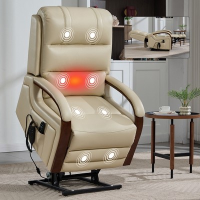 ChicFurnit Living Room Chair Arm Accent Chair Power Lift Recliner with Massage Heat Dual Motor Armrests for Living Room, Beige, 29.53"*36.23"*42.52"