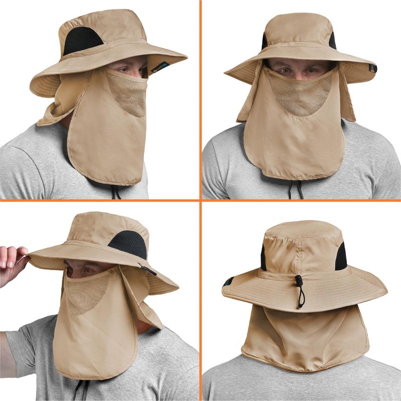 SUN CUBE Fishing Hat for Men with UV Sun Protection Wide Brim, Face Cover, Neck Flap - Hiking Safari Outdoor UPF50+, 3 of 8