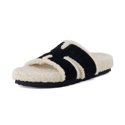 CUSHIONAIRE Cuddle Fur Slippers for Women Faux Shearling Slide Sandal +Memory Foam, Wide Widths Available
