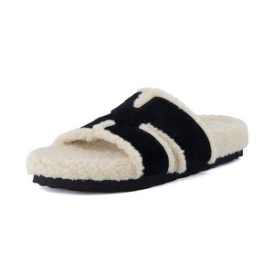 CUSHIONAIRE Cuddle Fur Slippers for Women Faux Shearling Slide Sandal +Memory Foam, Wide Widths Available - 1 of 4