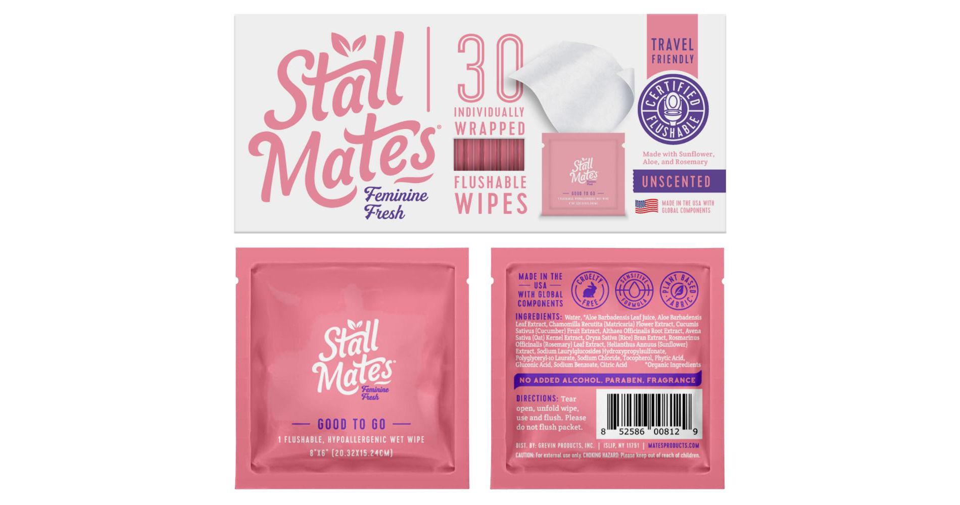Stall Mates Feminine Fresh: 30 on-the-go flushable wipe singles (PH-Balanced)