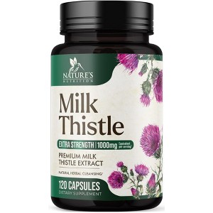 Milk Thistle Supplement - Max Strength 1000mg for Liver Cleanse Detox & Repair - 120 Count By Nature's Nutrition - 1 of 4