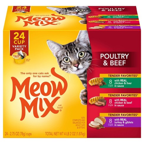 Meow Mix Tender Favorites with Liver, Turkey, Chicken & Beef Flavors Wet Cat Food - 2.75oz/24ct Variety Pack - image 1 of 3