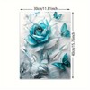 Elegant Turquoise Blue Crystal Rose & Teal Butterflies Canvas Wall Art with Wooden Frame - Classic Decorative Poster for Living Room - 3 of 4