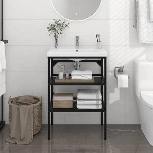 VidaXL Bathroom Washbasin Frame Black 23.2 in. x 15 in. x 32.7 in. Iron - 1 of 4