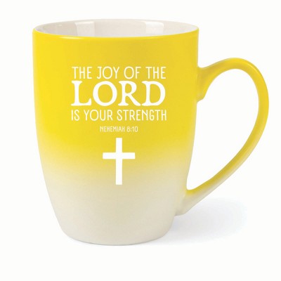 Elanze Designs The Joy Of The Lord Is Your Strength Nehemiah 8:10 Two Toned Ombre Matte 10 ounce New Bone China Coffee Tea Cup Mug, Yellow and White