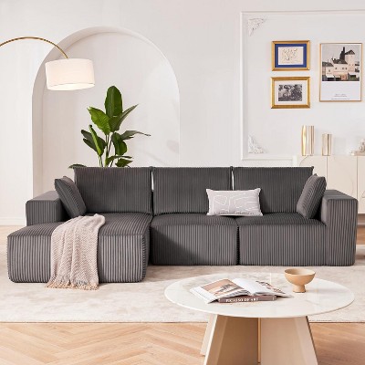 5 Seat Beige Convertible Modular Sofa Couch with Ottomans