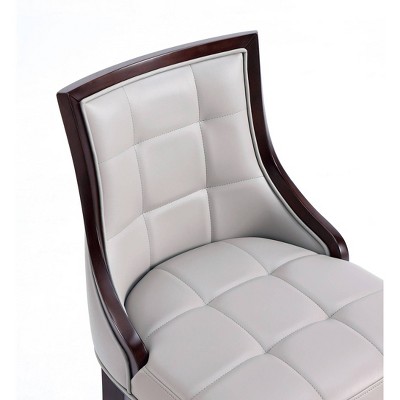 Light Grey Faux Leather Walnut Wood Bar Stool